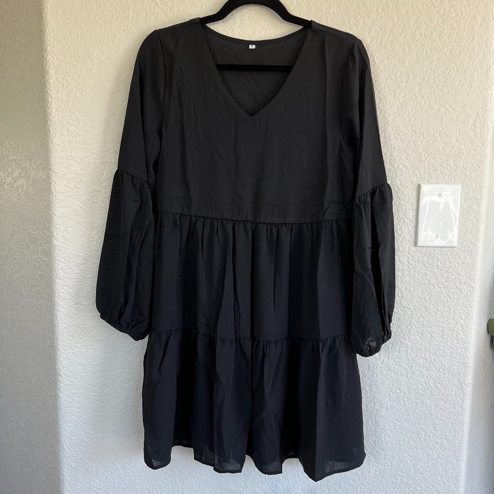 Tiered V-Neck Swing Mini Dress